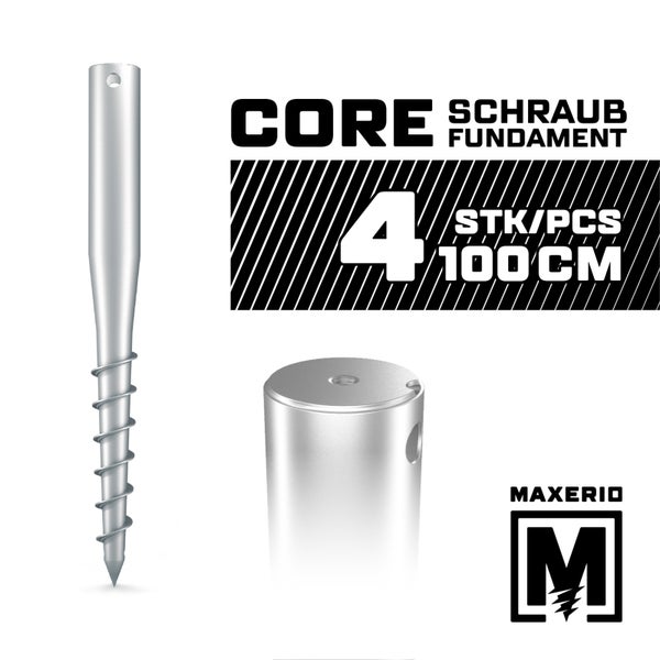 MAXERIO® 100 cm 4er Set Core Schraubfundament Bodenhülse Erdanker Einschraubbodenhülse Erdschraube Einschraubhülse Erdschraubenfundament Bodenanker Schraubanker Fundament für Gartenhaus Terrasse Sauna Gewächshaus