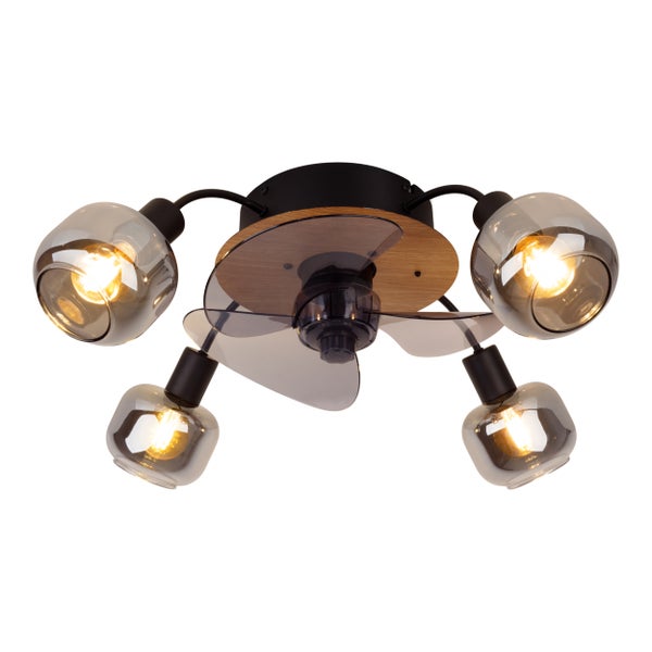 Deckenleuchte inkl. Ventilator FUMOSO, in Schwarz, Braun und Natur, für E27 , Ø 51 cm