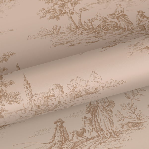 ESTAhome Tapete Toile de Jouy Hellrosa - 50 x 900 cm - 139812