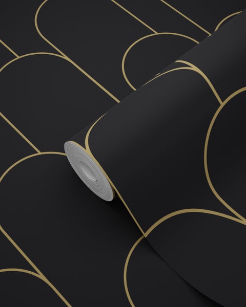 ESTAhome Tapete Art Decó Muster Schwarz und Gold - 50 x 900 cm - 139658