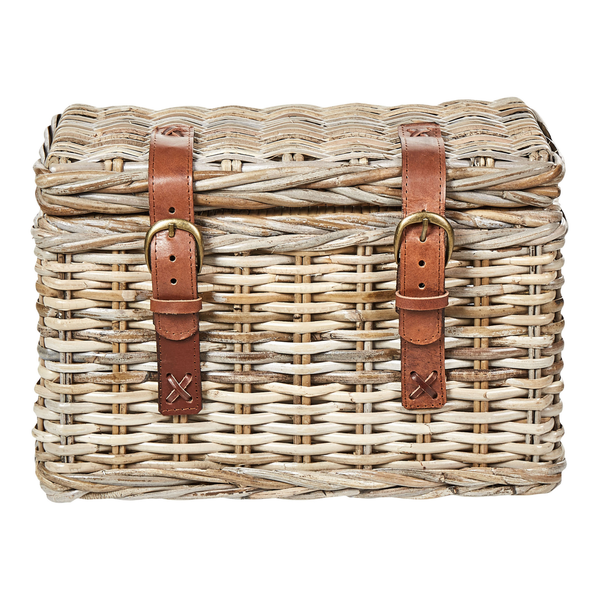 Weidenkorb mit Deckel und Lederriemen