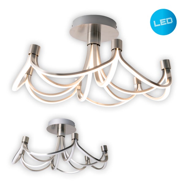 LED Deckenleuchte FESTOS Ø 60cm, Metall nickelmatt und Kunststoff, fest verbaute LEDs, Beleuchtung für Wohnzimmer, Esszimmer, Büro oder Diele