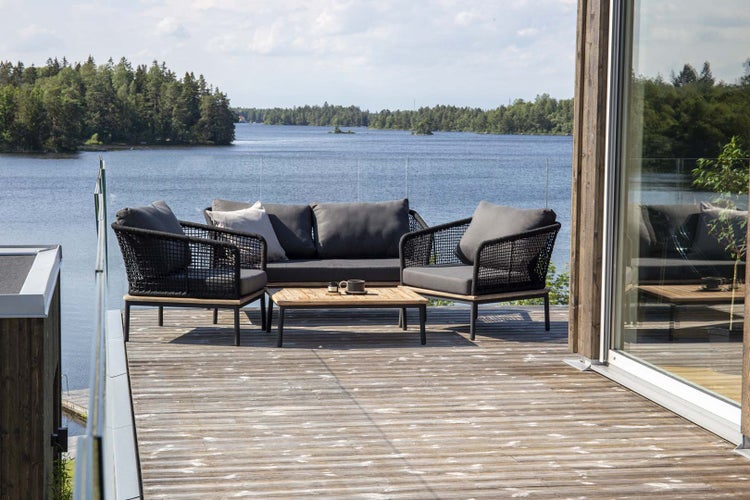 Andorra Lounge-Set 4 Teile schwarz,natur. 60 X 90 X 27 cm
