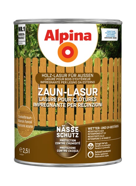 Alpina Zaun Lasur dunkelbraun für den Außenbereich 2,5 Liter Wetterschutzlasur
