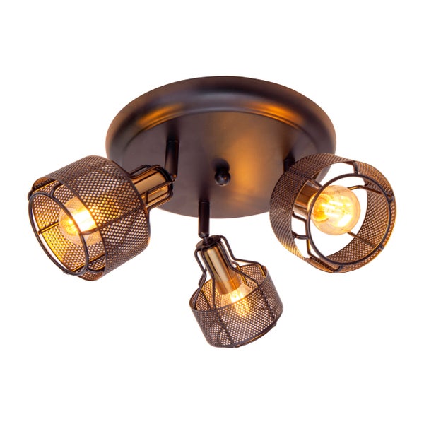 Deckenleuchte mit drei Strahlern und Gitterschirmen
