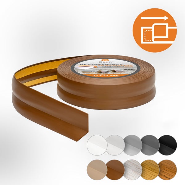 Quest Weichsockelleiste Selbstklebend 32 x 23 mm, PVC Sockelleiste, Flexibel, Dunkelbraun, 5 Meter