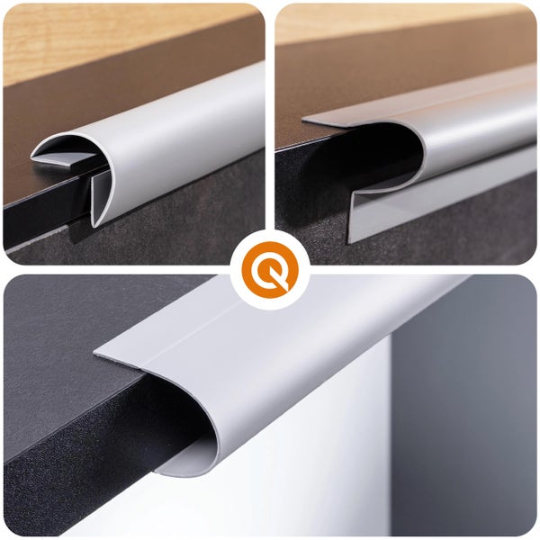 Nahaufnahme verschiedener Varianten einer Aluminium Abschlussschiene.