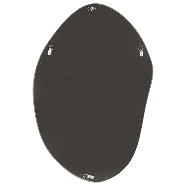 Rückseite eines Spiegels mit unregelmäßiger Form und Aufhängungen