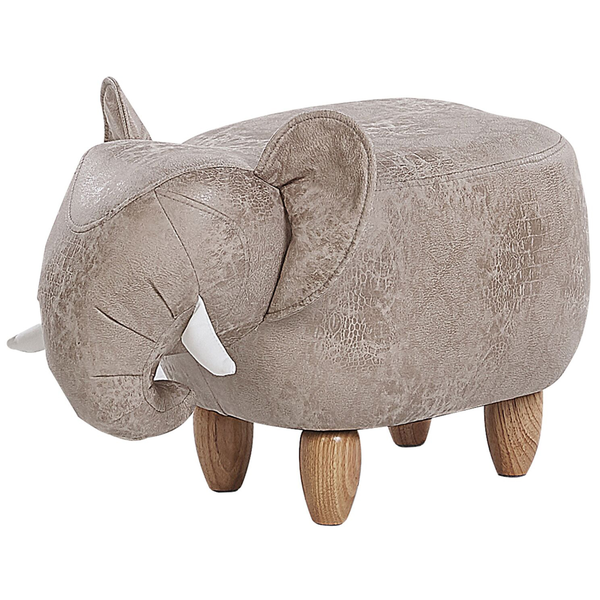 Sitzhocker in Elefantenform mit gepolstertem Korpus und Holzbeinen
