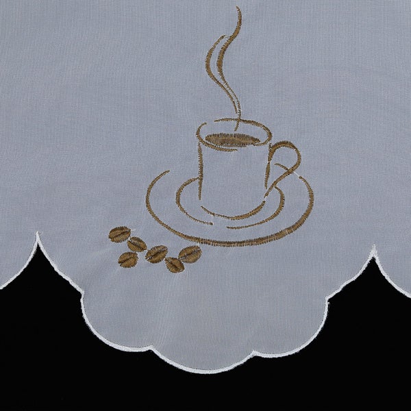 Gardine mit Kaffeetasse und Kaffeebohnen Stickerei