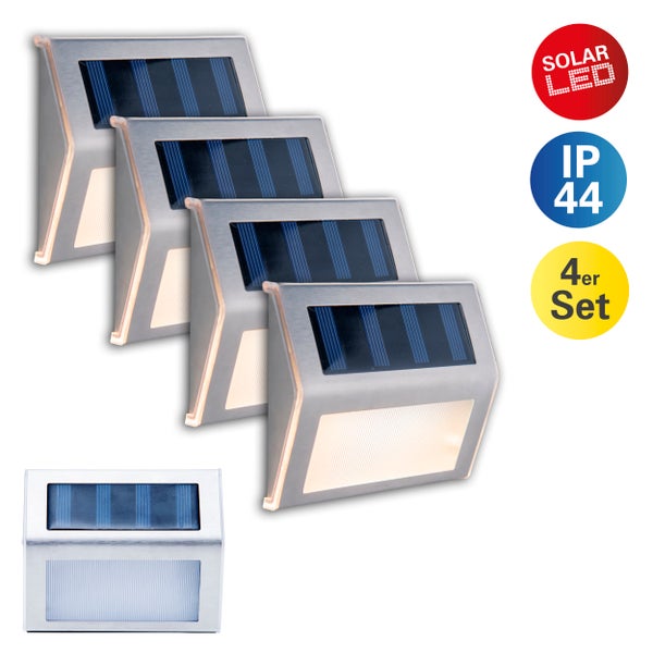 Viererpack Solar LED Wandleuchten mit Schutzart IP44
