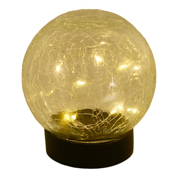 3er-Set LED-Solar-Tischleuchte/Erdspieß Crackle Ø 12cm , für Außen, Tischleuchte - Kunststoff und Glas , Weiß,  mit integrierter LED
