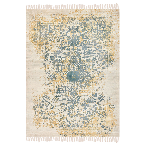 Teppich Viskose senfgelb / grün 140 x 200 cm orientalisches Muster Kurzflor BOYALI