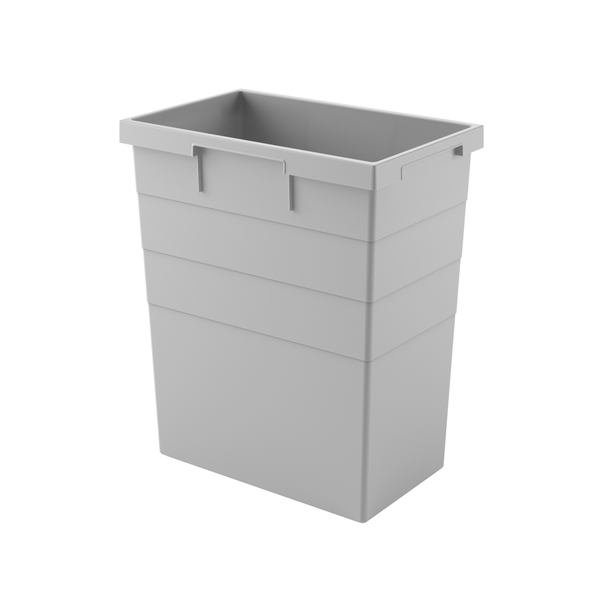 Graue rechteckige Aufbewahrungsbox aus Kunststoff mit seitlichen Griffen und offener Oberseite.