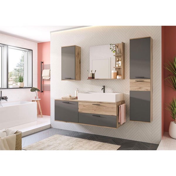 Mason Hochschrank Bad 2 Türen  grau,Eiche dekor. 37 X 24 X 152 cm