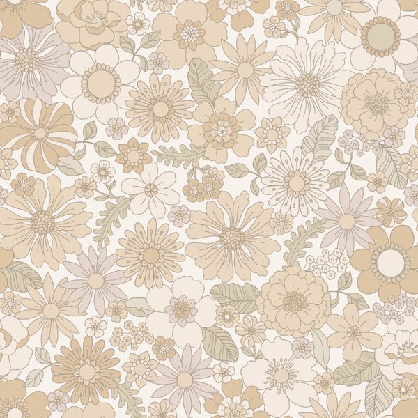 ESTAhome Tapete Retro Blumen Crème-Beige - 50 x 900 cm - 131245