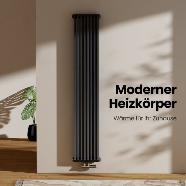 EMKE Badheizkörper 348 x 1800 mm 1611 W, Designheizkörper, Warmwasserbetrieb, Anschluss unten, Vertikaler Flachheizkörper, Handtuchheizkörper, D-Rohr-Design, Zentralheizung, für Bad & WC, Anthrazit