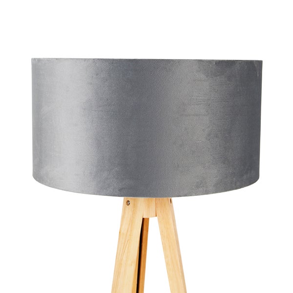 Stehlampe Holz mit Stoffschirm grau 50 cm - Tripod Classi