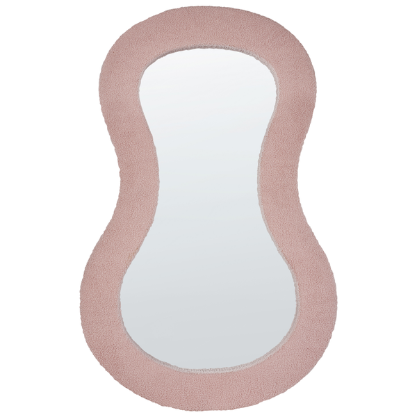 Dekorativer Spiegel mit rosafarbenem Teddyfellrahmen