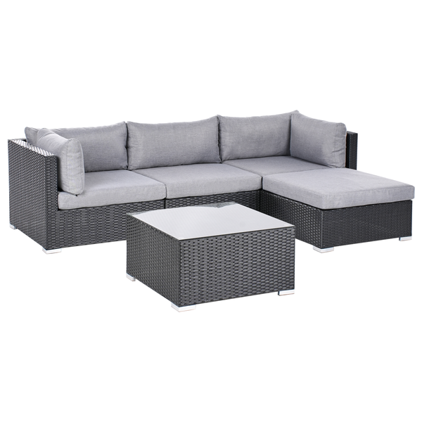 Garten Ecksofa mit Tisch 4-Sitzer SANO linksseitig Polyrattan Schwarz