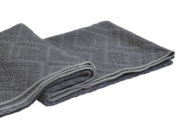 Decke Wohndecke Plaid 170 x 130 cm anthrazit grau Piqué aus 100 % Baumwolle premium
