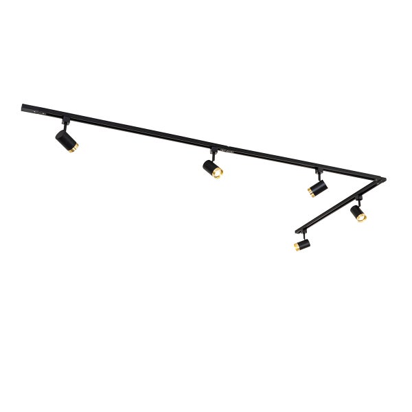 1-Phasen-Schienensystem mit 5 Spots schwarz mit Goldring - Jeana