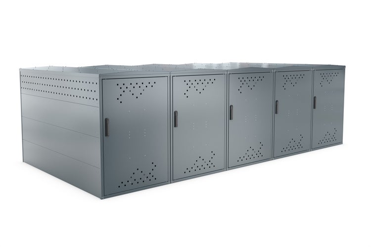 Fahrradgarage mit mehreren abschließbaren Fächern für Fahrräder