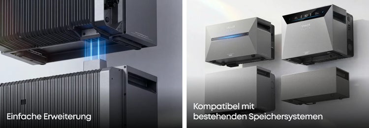 Anker SOLIX Solarbank 2 Pro zeigt modulare Erweiterung und Kompatibilität mit bestehenden Batteriespeichersystemen durch einfaches Stapeln.