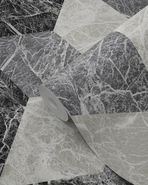 Origin Wallcoverings Tapete 3D Marmor Motiv Schwarz und Grau - 53 cm x 10.05 m - 347318