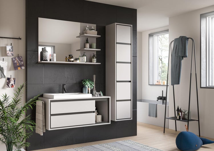 Jaru Badmöbelset 100cm grau,schwarz. 100 X 48 X 192 cm