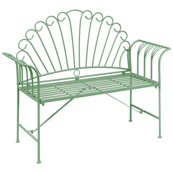 Gartenbank aus Metall mit Rückenlehne in Fächerform