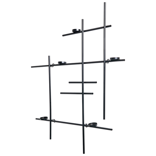 Schwarzer Kerzenständer aus Metall mit geometrischem Design