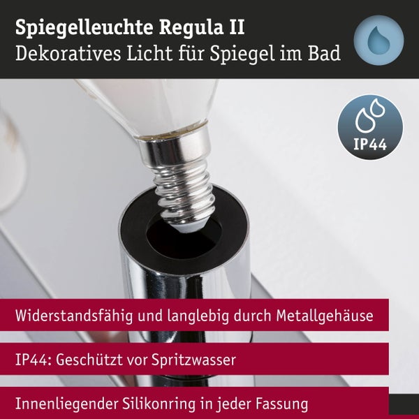 Paulmann Regula II Wandleuchte mit drei Leuchtmitteln aus Metall neben der Produktverpackung