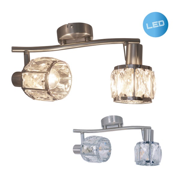 LED-Deckenleuchte mit zwei Spots und Kristallglas