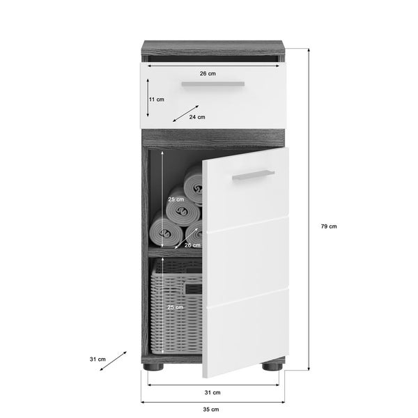 Xonox.home Unterschrank Blake BxHxT 35 x 79 cm x 31 cm Frontfarbe weiß hochglanz / Korpus rauchsilber