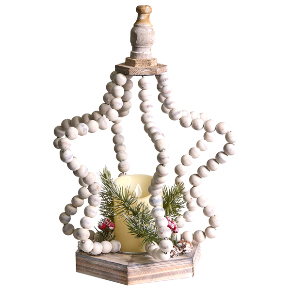 Dekorative LED Kerze in Sternform mit Holzsockel