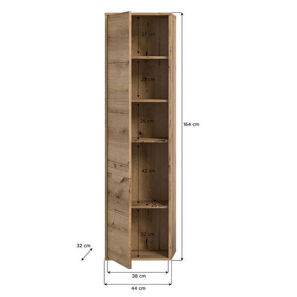 Zeno Hochschrank Bad wandhängend 1 Tür Eiche Dekor. 44 X 32 X 164 cm