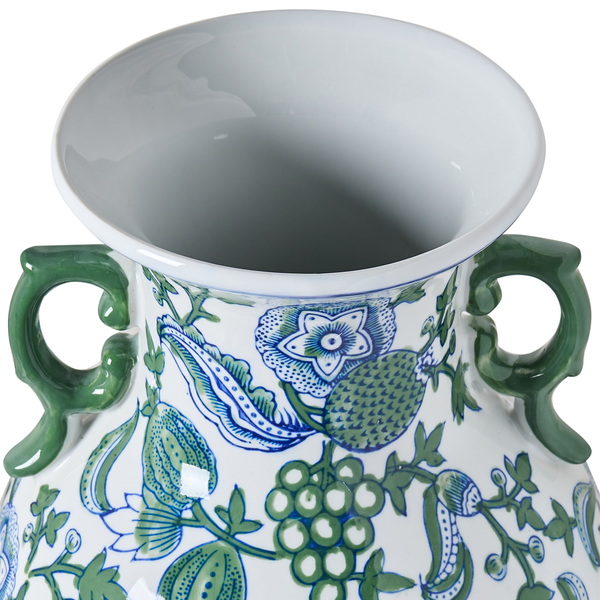 Dekorative Vase mit floralem Muster und Henkeln