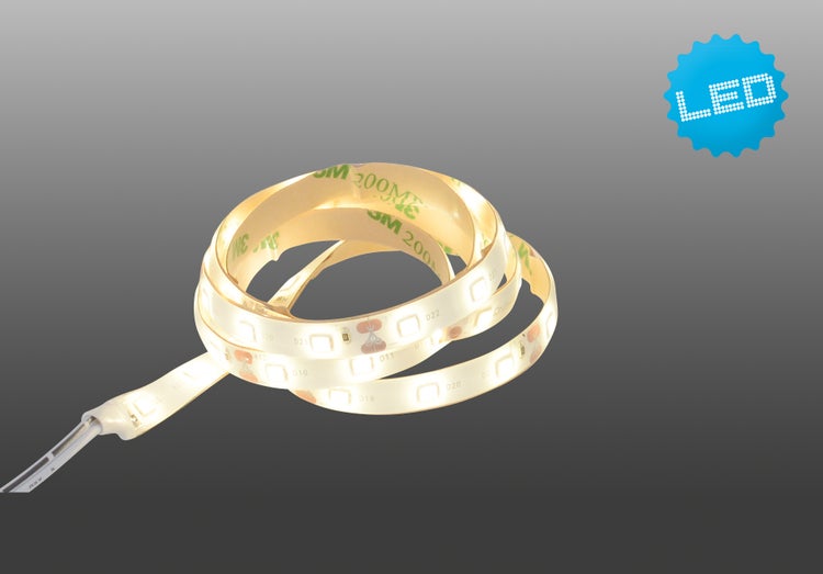 LED-Streifen gerollt mit Klebestreifen und LED-Symbol