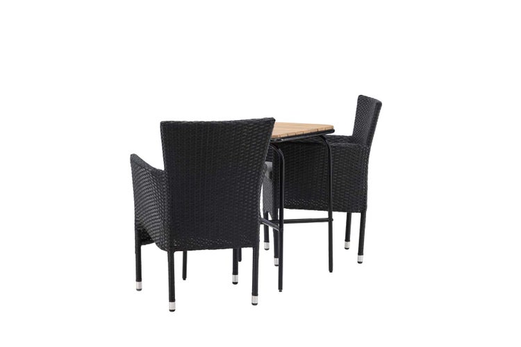 Holmbeck Gartenset Tisch, 2 Stühle  natur,schwarz. 88 X 70 X 74 cm