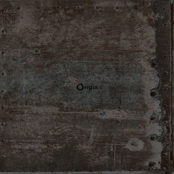 Origin Wallcoverings Tapete große verwitterte rostige Metallplatten Schwarz und dunkles Petrolblau - 53 cm x 10.05 m - 337227