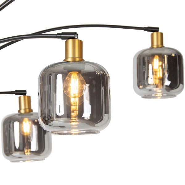 Stehlampe Schwarz mit Gold mit Rauchglas 5 Lichter - Zuzanna
