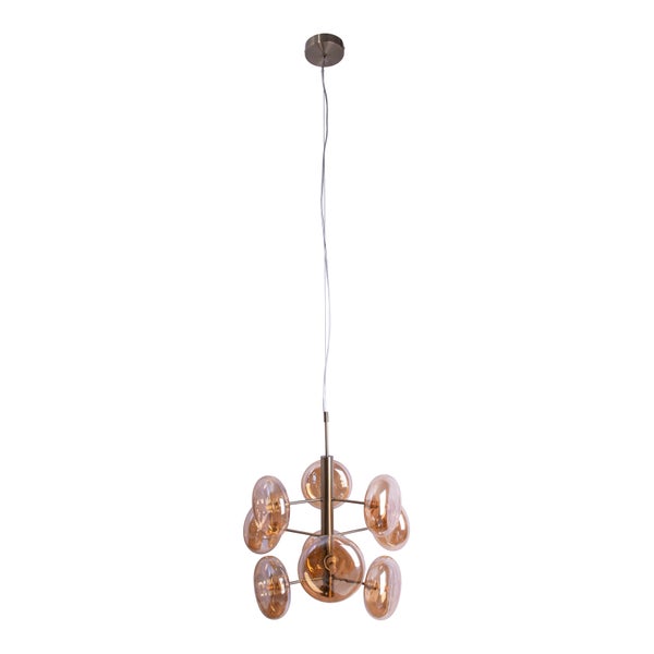 Pendelleuchte ORION   Ø ca. 53 cm, aus messingfarbenem Metall und Glas in amber, G9-Sockel, Beleuchtung für Wohnzimmer, Esszimmer oder Büro.