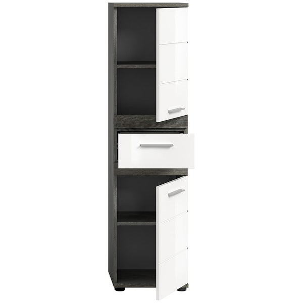 Xonox.home Midischrank Blake BxHxT 35 x 137 cm x 31 cm Frontfarbe weiß hochglanz / Korpus rauchsilber