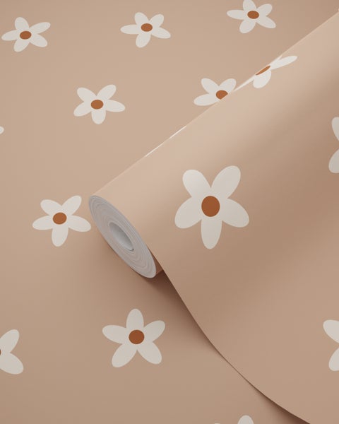 ESTAhome Tapete Gänseblümchen Terrakottarosa - 53 cm x 10.05 m - 131117