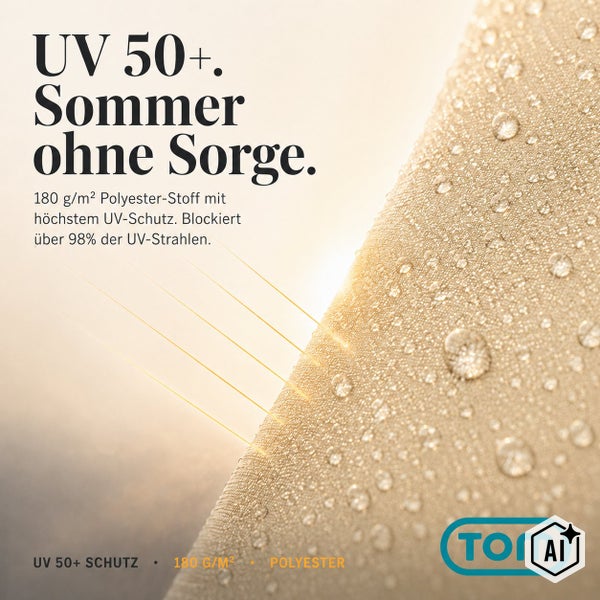 TOM Markisenstoff aus Polyester 180 Gramm pro Quadratmeter mit UV Schutz 50 plus und wasserabweisender Oberfläche