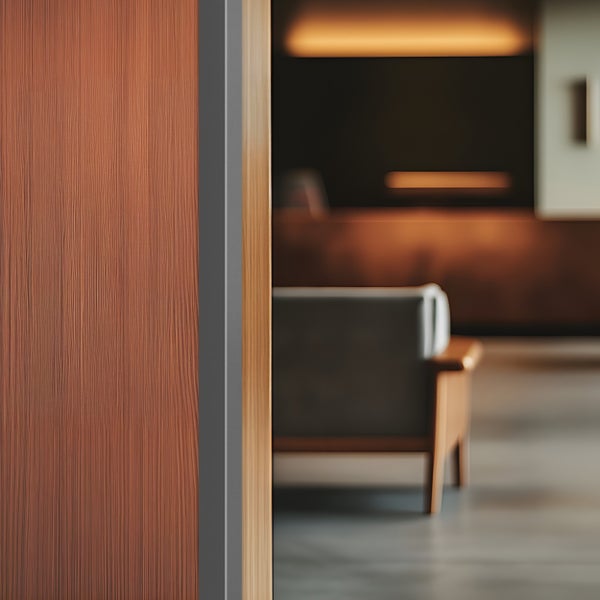 Nahaufnahme einer Holztür mit glatter Oberfläche und minimalistischem Design