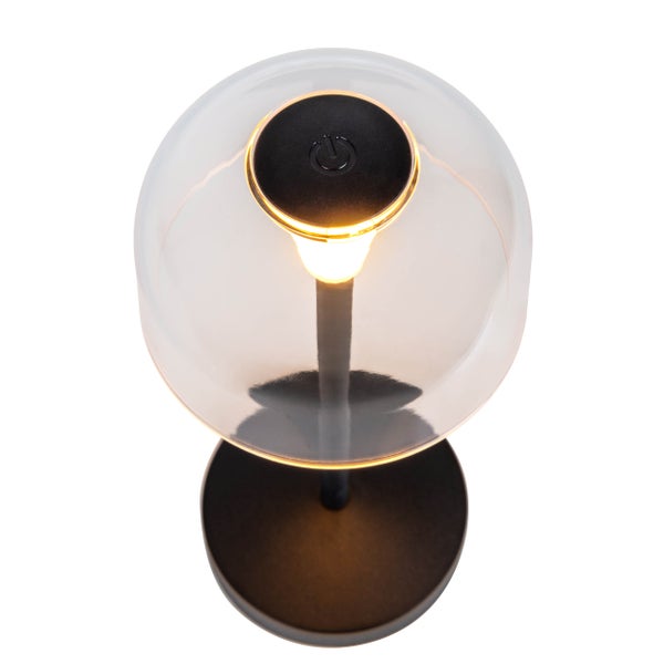 Tischleuchte mit transparentem Lampenschirm für den Innenbereich