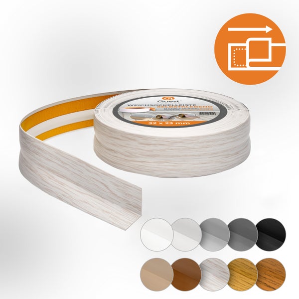 Quest Weichsockelleiste Selbstklebend 32 x 23 mm, PVC Sockelleiste, Flexibel, Birke, 5 Meter