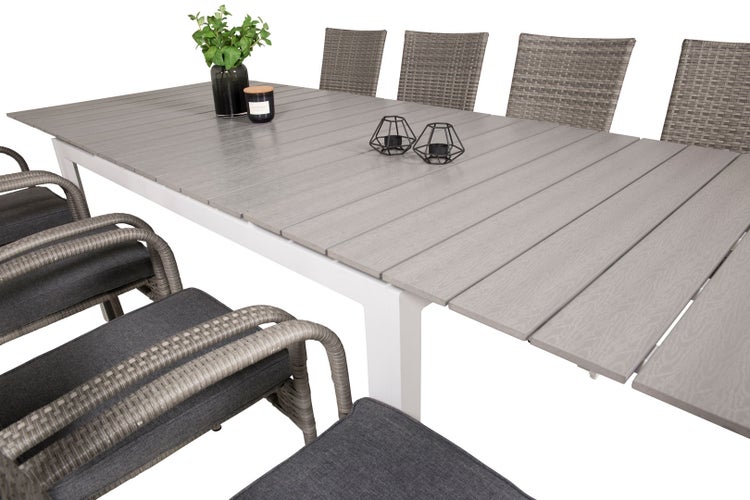 Levels Gartenset Tisch 100x160/240cm und 8 Stühle Anna grau. 100 X 160 X 75 cm